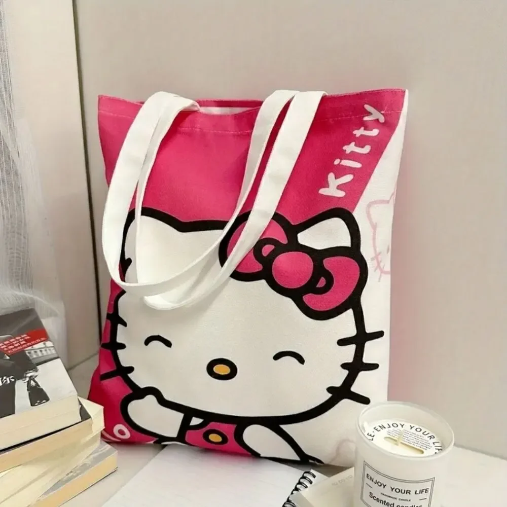Hello Kitty Shoulder Bag Everyday Use Pink and White Design Canva Tote